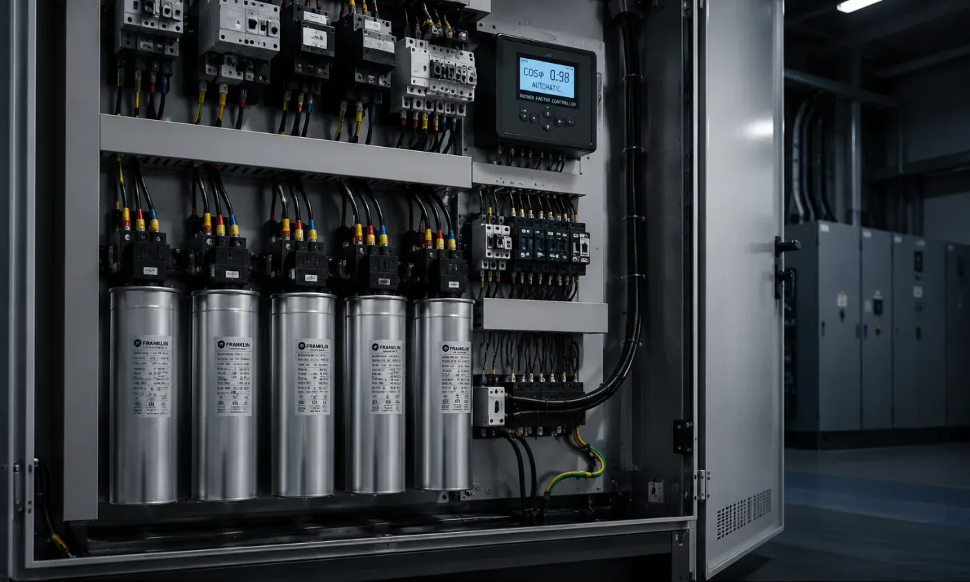 Banco de capacitores e correção de fator de potência em painel elétrico