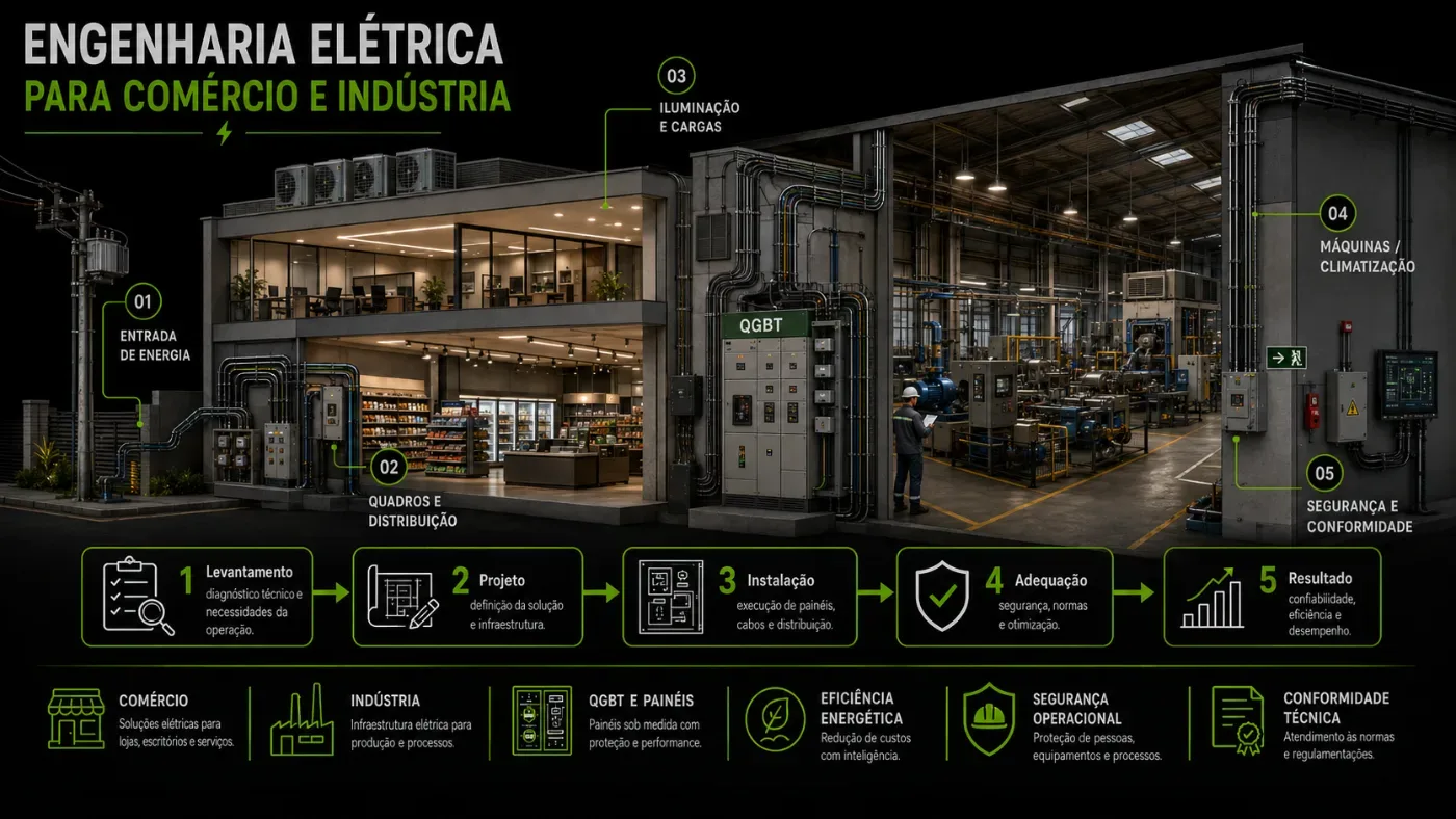 Engenharia elétrica para empresas em São Paulo com responsabilidade técnica, ART e documentação