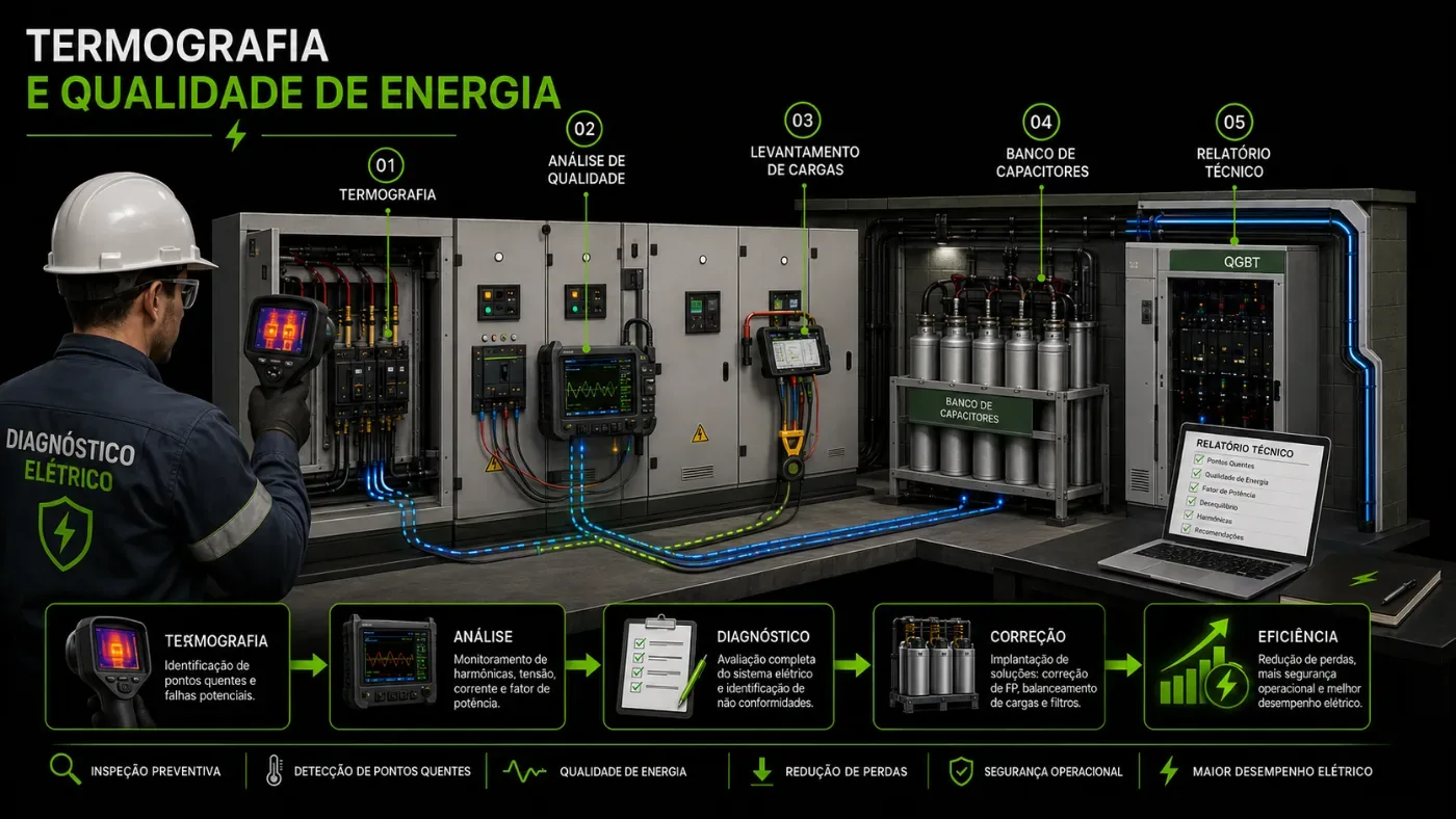 Termografia identificando aquecimento em painel elétrico
